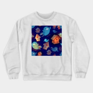 Soulful Blue Canaries and Glowing Birdhouses Hearts Bluebirds Crewneck Sweatshirt